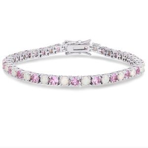 lab created opal & pink sapphire bracelet in sterling silver